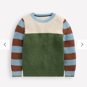 Boden Everyday Cotton Sweater Ecru Marl/Safari Green 3-4 yrs NWT New with Tags